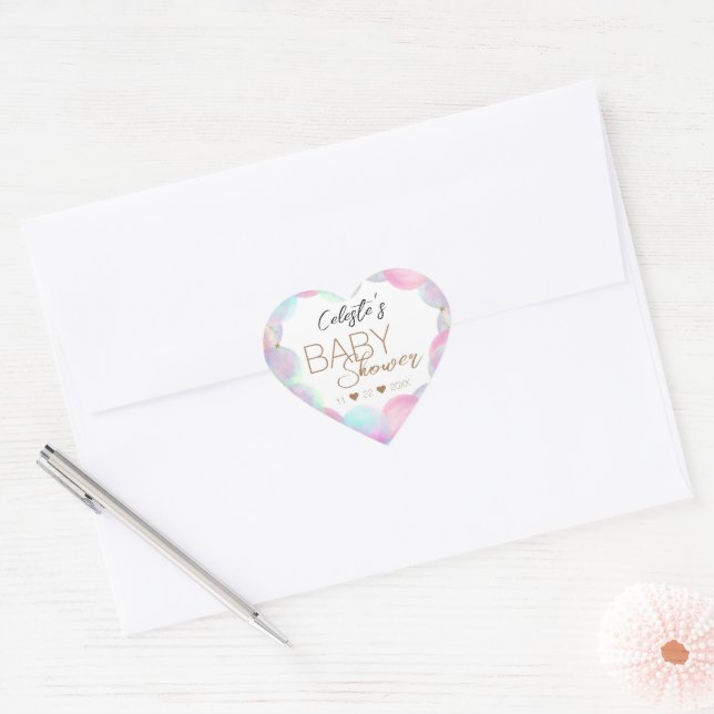 Colourful Rainbow Bubbles Baby Shower Envelope Sea Heart Sticker (Envelope)