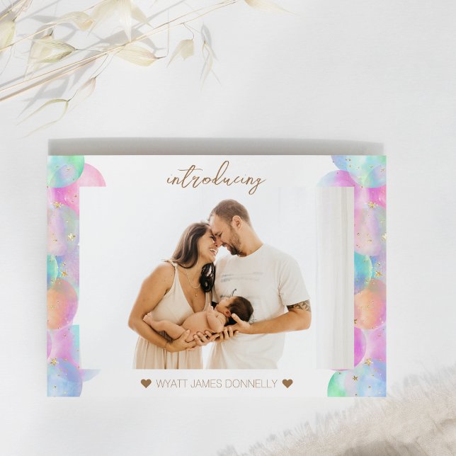 Colourful Rainbow Bubbles Photo Birth Announcement (Creator Uploaded)