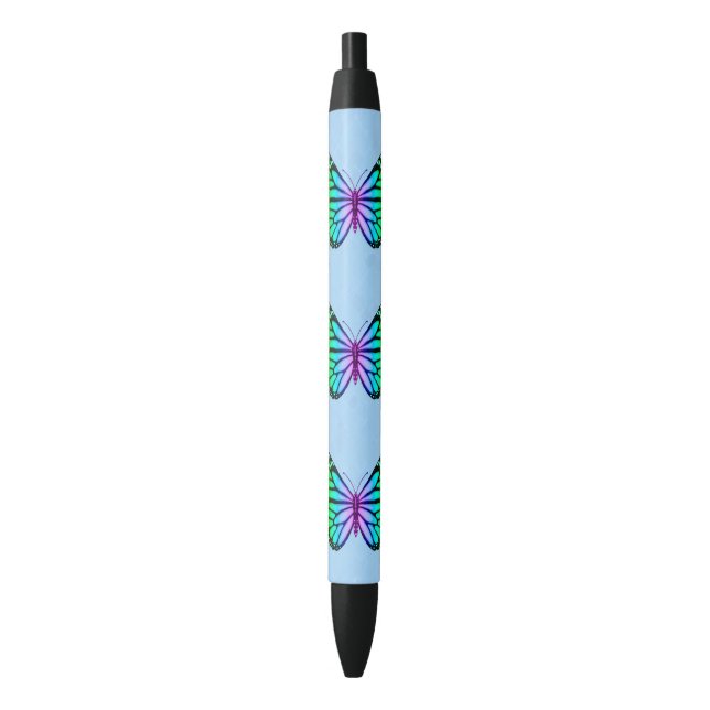 Colourful Rainbow Butterflies Black Ink Pen (Front Vertical)
