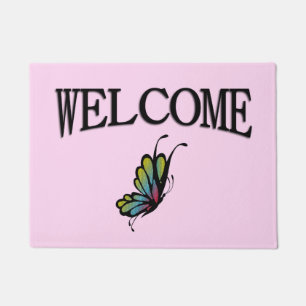 Colourful Rainbow Butterfly Pink Doormat