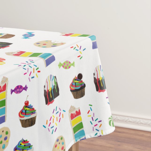 Colourful Rainbow Cake Desserts Sprinkles Birthday Tablecloth (In Situ)