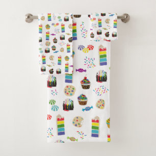 Colourful Rainbow Cake Desserts & Sprinkles Patter Bath Towel Set