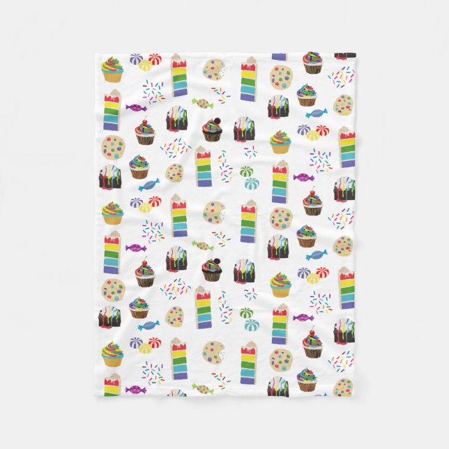 Colourful Rainbow Cake Desserts & Sprinkles Patter Fleece Blanket (Front)
