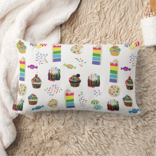 Colourful Rainbow Cake Desserts & Sprinkles Patter Lumbar Cushion