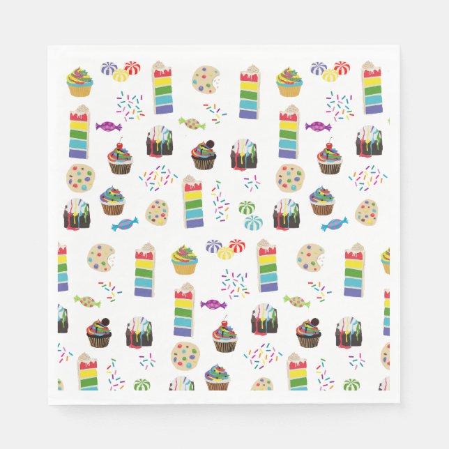 Colourful Rainbow Cake Desserts & Sprinkles Patter Napkin (Front)