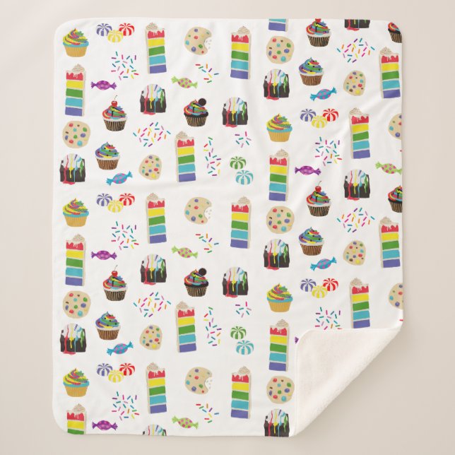 Colourful Rainbow Cake Desserts & Sprinkles Patter Sherpa Blanket (Front)