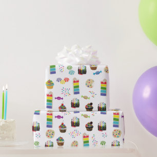 Colourful Rainbow Cake Desserts & Sprinkles Patter Wrapping Paper