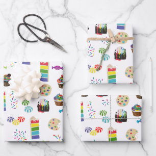 Colourful Rainbow Cake Desserts & Sprinkles Patter Wrapping Paper Sheet