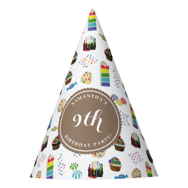 Colourful Rainbow Cake Sprinkles Birthday Party Hat (Front)