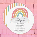 Colourful Rainbow Calligraphy Circle Kids Birthday Invitation<br><div class="desc">Colourful Rainbow Kids Birthday Invitation invitation features a hand drawn rainbow in shades of pink,  orange,  yellow and turquoise and a trendy calligraphy name.</div>