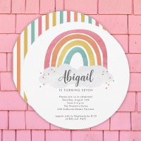 Colourful Rainbow Calligraphy Circle Kids Birthday