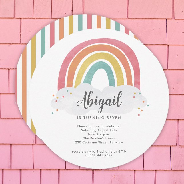 Colourful Rainbow Calligraphy Circle Kids Birthday Invitation (Creator Uploaded)
