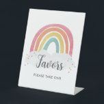 Colourful Rainbow Calligraphy Kids Birthday Favour Pedestal Sign<br><div class="desc">Colourful Rainbow Calligraphy Kids Birthday Favour Sign feature a hand drawn rainbow in shades of pink,  orange,  yellow and turquoise and a trendy calligraphy name.</div>
