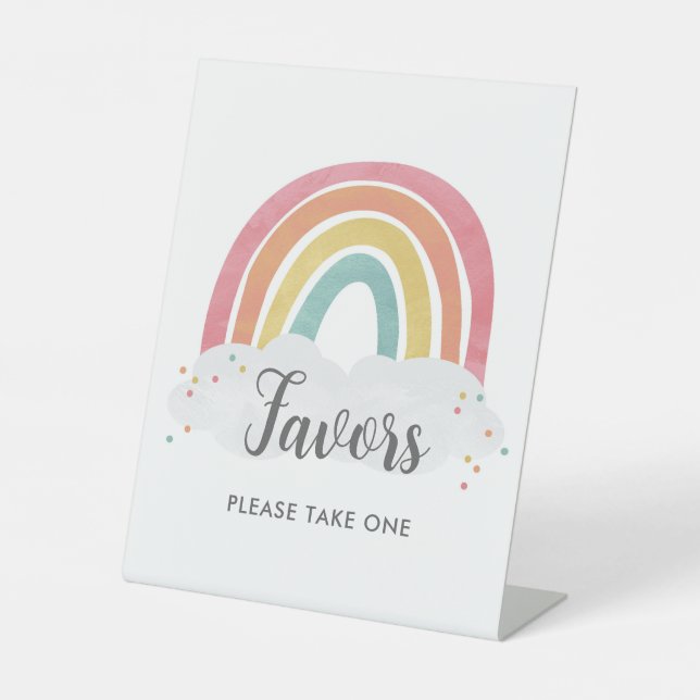 Colourful Rainbow Calligraphy Kids Birthday Favour Pedestal Sign (Front)