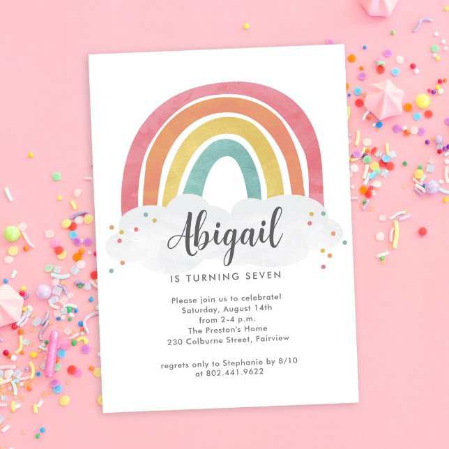 Colourful Rainbow Calligraphy Kids Birthday Invitation (Creator Uploaded)