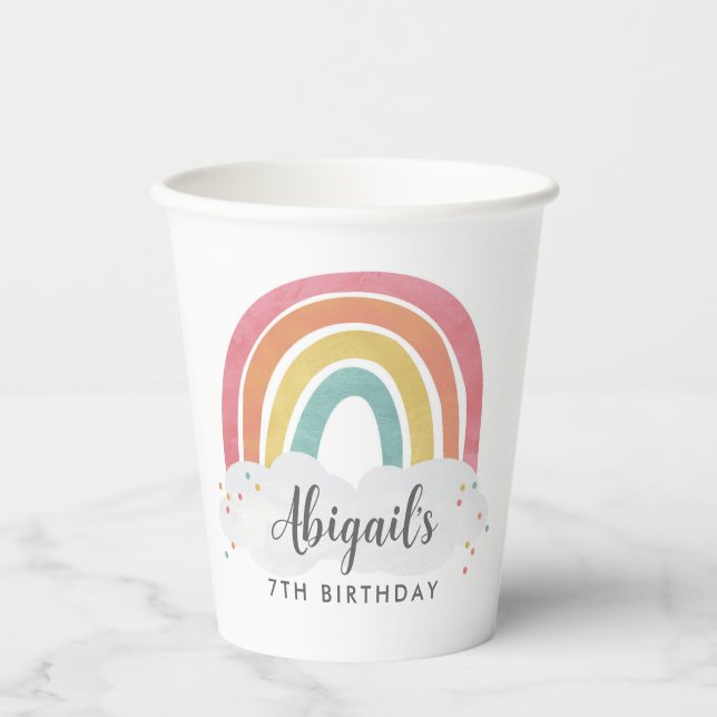 Colourful Rainbow Calligraphy Kids Birthday Paper Cups (Front)