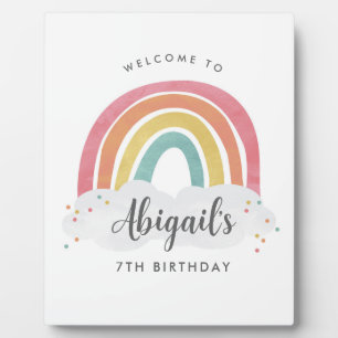 Colourful Rainbow Calligraphy Kids Birthday Plaque