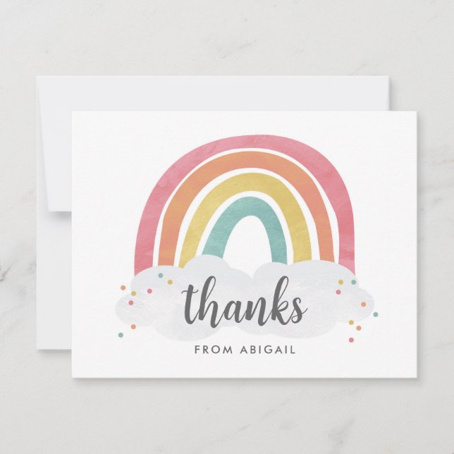 Colourful Rainbow Calligraphy Kids Birthday Thank You Card (Front)