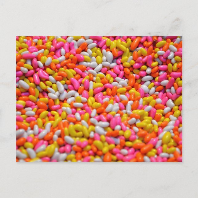 Colourful rainbow candy jelly bean confectionery postcard (Front)