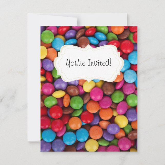 Colourful rainbow candy sweets invitation (Front)