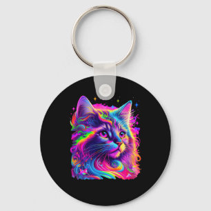 Colourful Rainbow Cat Graphic  Key Ring