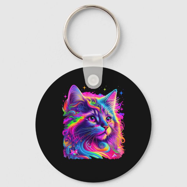 Colourful Rainbow Cat Graphic  Key Ring (Front)