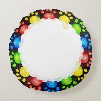 Colourful Rainbow Cat Paws Round Cushion