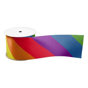 Colourful Rainbow Celebration Diagonal Stripes Satin Ribbon