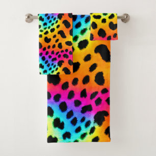 Colourful Rainbow Cheetah Seamless Pattern Bath Towel Set