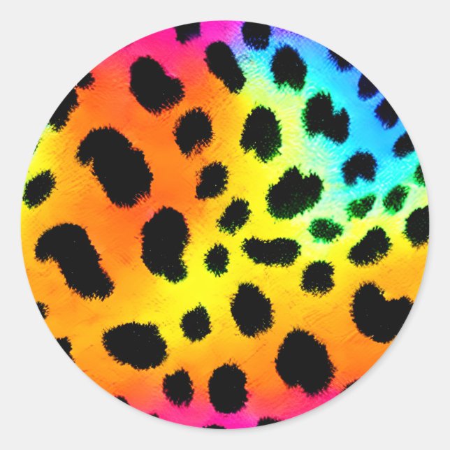 Colourful Rainbow Cheetah Seamless Pattern  Classic Round Sticker (Front)
