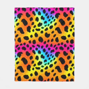 Colourful Rainbow Cheetah Seamless Pattern Fleece Blanket