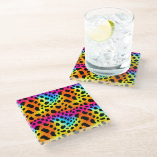 Colourful Rainbow Cheetah Seamless Pattern   Glass Coaster