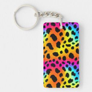 Colourful Rainbow Cheetah Seamless Pattern Key Ring