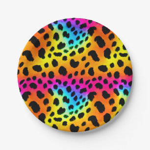 Colourful Rainbow Cheetah Seamless Pattern  Paper Plate