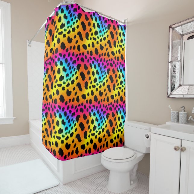 Colourful Rainbow Cheetah Seamless Pattern    Shower Curtain (In Situ)