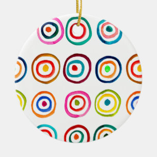 Colourful rainbow circles art watercolor ceramic tree decoration