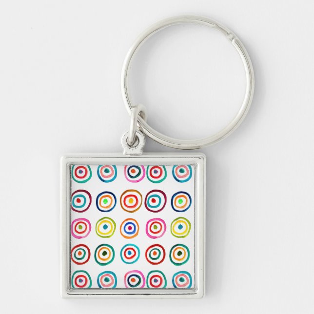 Colourful rainbow circles art watercolor key ring (Front)