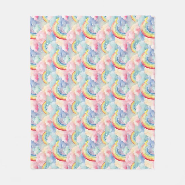 Colourful Rainbow, Cloud, and Star Fleece Blanket (Front)