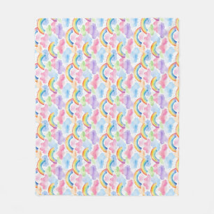 Colourful Rainbow, Cloud, and Star Pattern Fleece Blanket