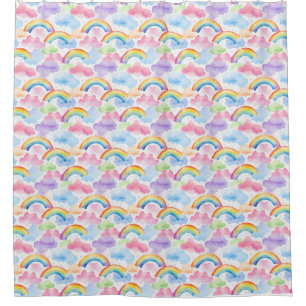 Colourful Rainbow, Cloud, and Star Pattern Shower Curtain