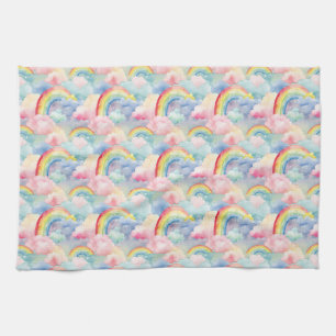 Colourful Rainbow, Cloud, and Star Tea Towel