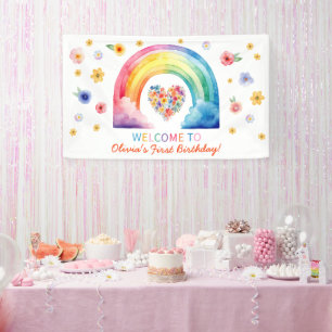 Colourful Rainbow Cloud Flower Heart Welcome Banner