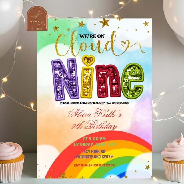 Colourful Rainbow Cloud Nine Birthday Invitation (Creator Uploaded)