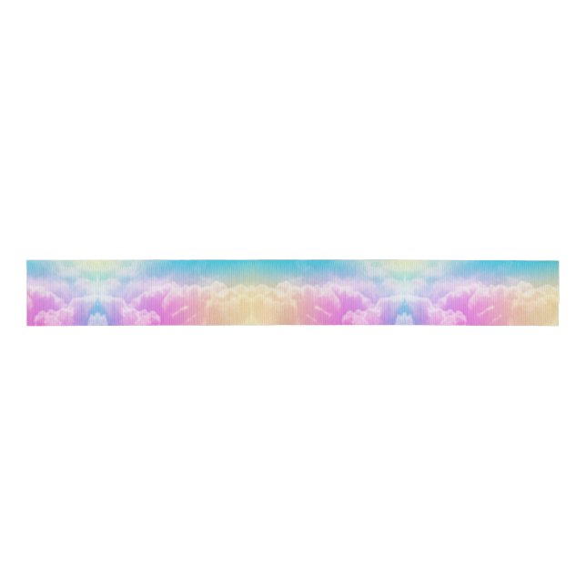 Colourful Rainbow Cloud Wedding Grosgrain Ribbon (Front)
