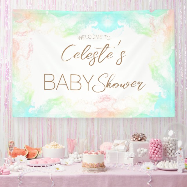 Colourful Rainbow Clouds Baby Shower Welcome Banner (Party)