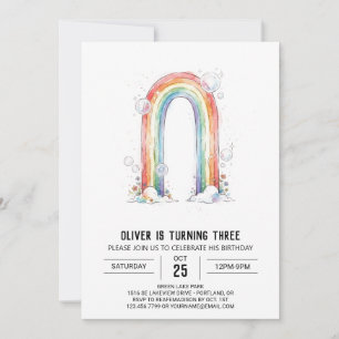 Colourful Rainbow Clouds Birthday Invitation