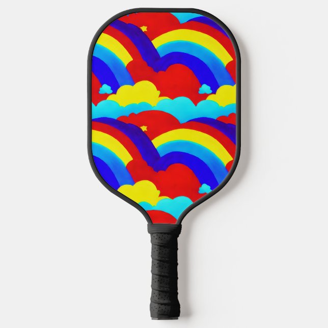Colourful Rainbow Clouds Kids Pattern   Pickleball Paddle (Front)