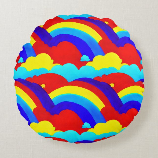 Colourful Rainbow Clouds Kids Pattern   Round Cushion (Front)