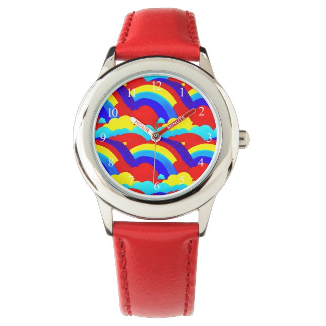 Colourful Rainbow Clouds Kids Pattern  Watch (Front)