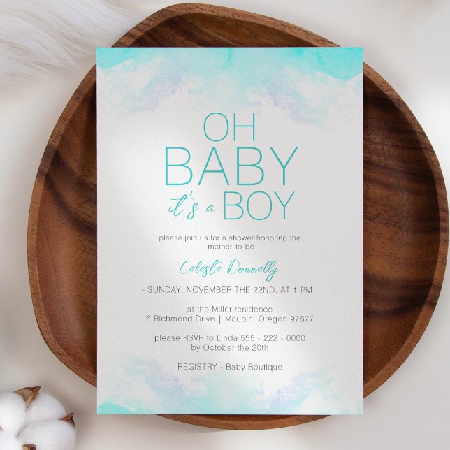 Colourful Rainbow Clouds White Oh Baby Boy Shower Invitation (Creator Uploaded)